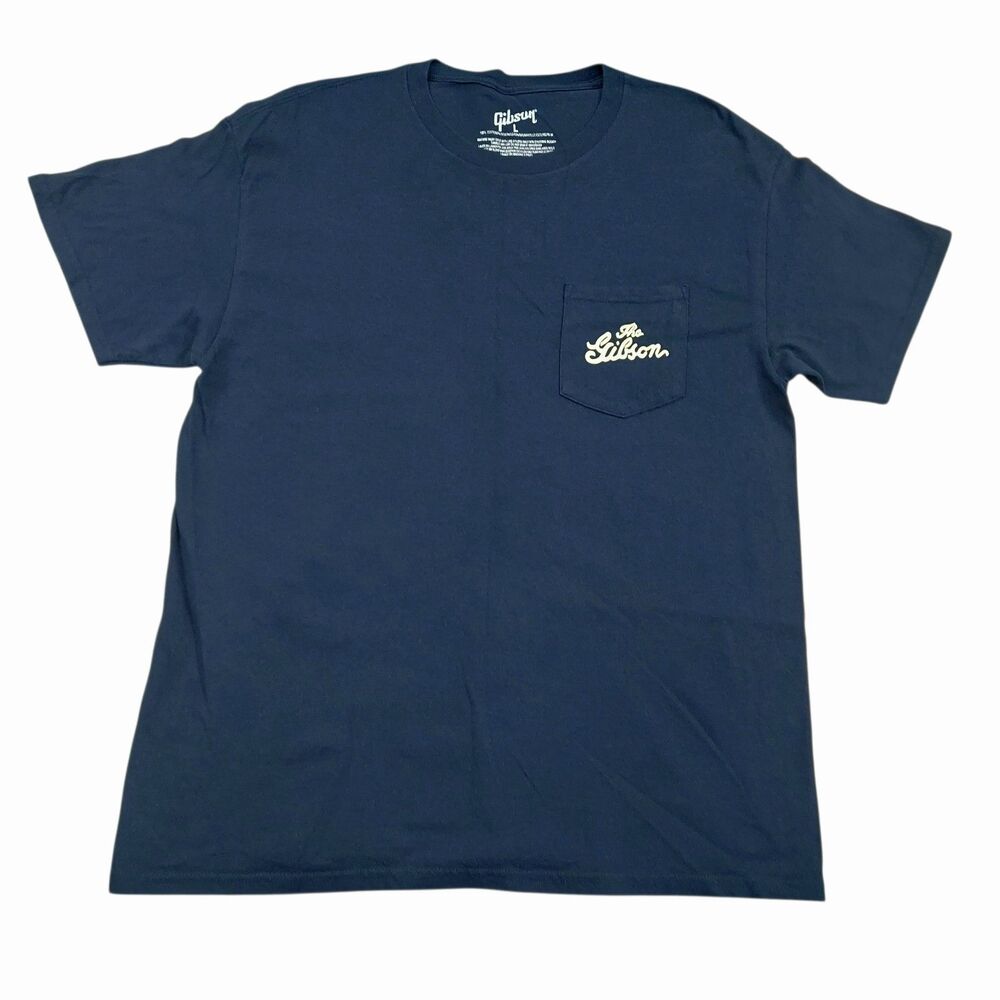 Gibson T-Shirt Mens Large Navy Blue Short Sleeve Cotton Graphic Retro Rock